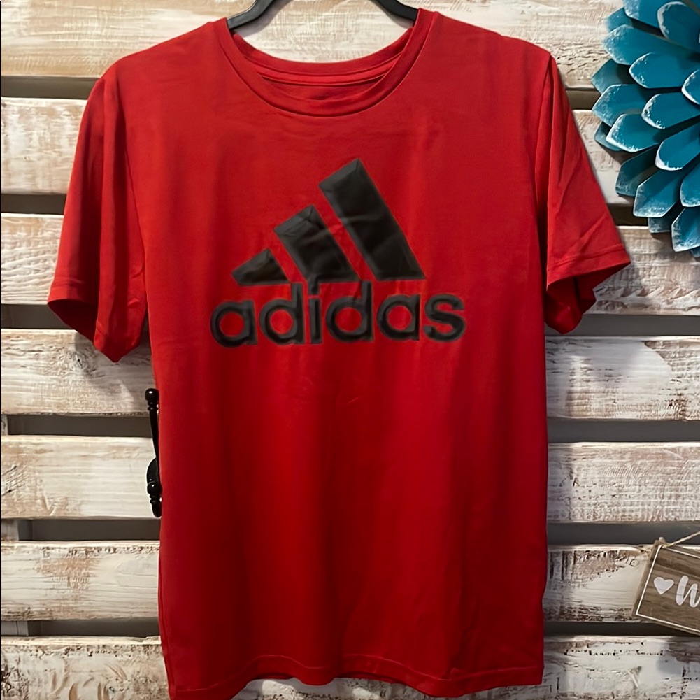 Boys Size Large 14/16 Adidas Red And Black Short Sleeve Tee